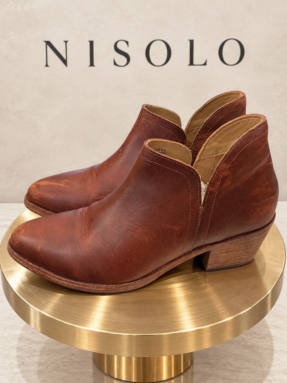 Nisolo Mia Everyday Brown Leather V-Cut Ankle Booties Size 8.5